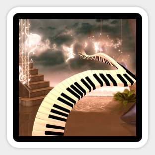 Wonderful curved piano on the beach Sticker